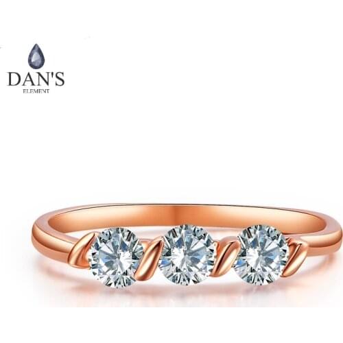 DANS ELEMENT Top Quality Fashion Copper Wedding Concise Crystal Ring Rose Gold Color Austrian Crystals Full Sizes DER067