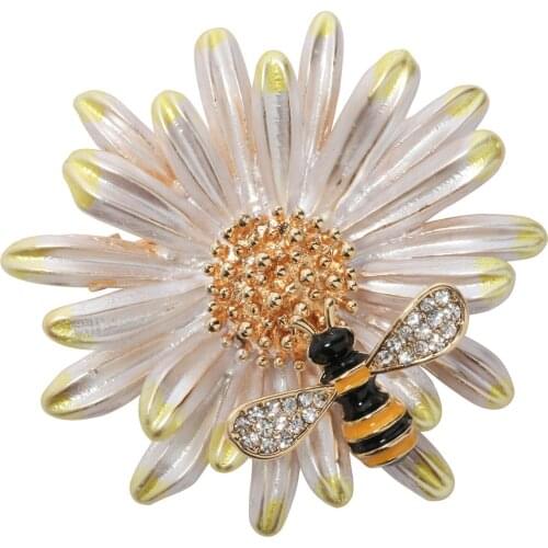 YACQ Brooch Pins Daisy Flower Enamel Bee Women Fashion Jewelry Birthday Gifts Girlfriend Daughter Dropshipping WB41 Gold Color