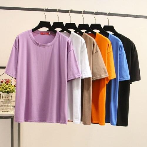 175Kg Plus Size Womens Bust 160cm O-neck Solid Cotton T-shirt Short Sleeve Casual Female Tops L-6XL