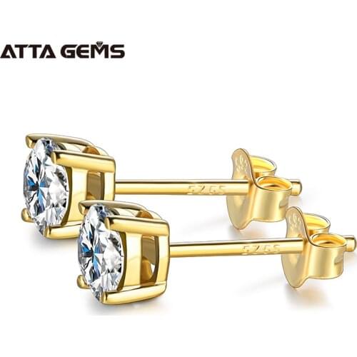 ATTAGEMS 0.5-1 Carat D Color Moissatine 18K Gold Stud Earrings For Women 18K Jewelry Earrings Wedding Bridal Fine Jewelry