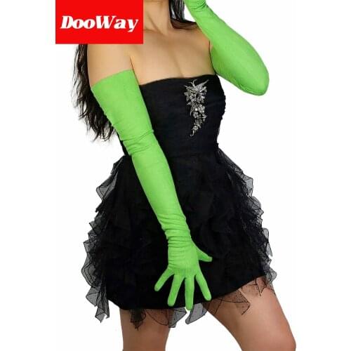 DooWay Women Super Long Gloves for Evening Costume Soft Faux Lambskin Suede Leather 27 inches (Grass Green)