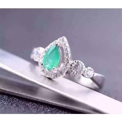 Natural green emerald gem Ring Natural gemstone ring 925 sterling silver trendy Elegant water drop women party gift Jewelry
