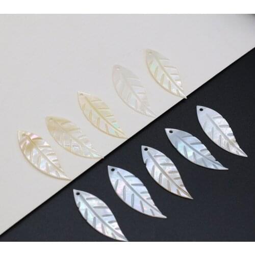 10pcs Natural Leaf Shape Freshwater White Shell Loose Beads Pendants for Women DIY Charm Jewelry Necklace Gift Size 9x28mm