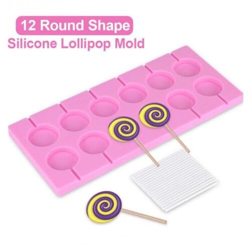100pcs/lot 12 Round Shape Silicone Mold Lollipop Mould Tray Candy Chocolate Lollypop Mold Sticks Fondant Cake Decorating Tools