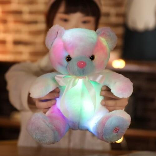 28cm Colorful Lightning Bear Plush Pillow Kawaii Luminous Teddy Bear Dolls Stuffed Soft Animal Toy for Girls Baby Xmas Gift