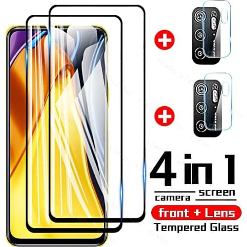 4 In 1 Glass for Xiaomi Poco M3 Pro 5G X3 NFC F3 X3 Pro Screen Protector Tempered Glass Protective Lens Film X3Pro X3NFC M3pro