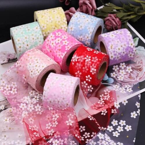6cm/8cm Gold Stamping Small Plum Blossom Tulle Mesh Roll DIY Hairbow tutu Craft Birthday Party Supplies Wedding Decoration 25y