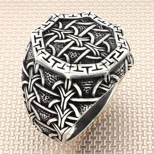 925 Sterling Silver Ring For Men For Women Gothic Ring Patterned Handmade Real Pure Gift For Him Mens Rings Turkish Jewelry