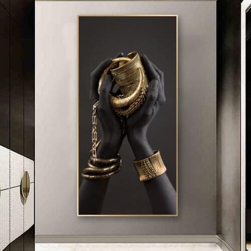 African Art Black Hands With Golden Jewellery Hand Model Posters And Prints Painting Picture On Canvas Wall Art Home Decoration