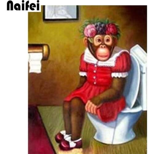 Iy Diamond Embroidery Abstract Round Diamond Painting Cross Stitch Full Mosaic Crafts Kits For Needlework Toilet monkey