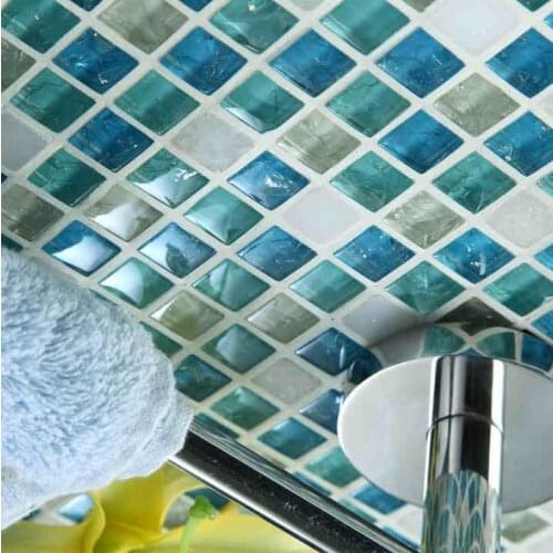 Free shipping ice crackle crystal blue glass mixed stone mosaic tile home improvement backsplash bathroom tiles fireplace