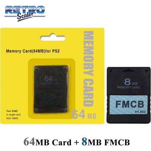 RetroScaler V1.953 FMCB Free McBoot Card 8MB/16MB/32MB/64MB for PS2+64MB Save Game Function Memory Card for ALL PS2