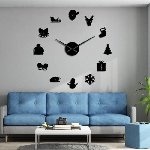 Thanksgiving Day 3D Large Wall Clock Merry Christmas Elk DIY Watch Turkey Santa Claus Holiday Silent Quartz Hanging Decor