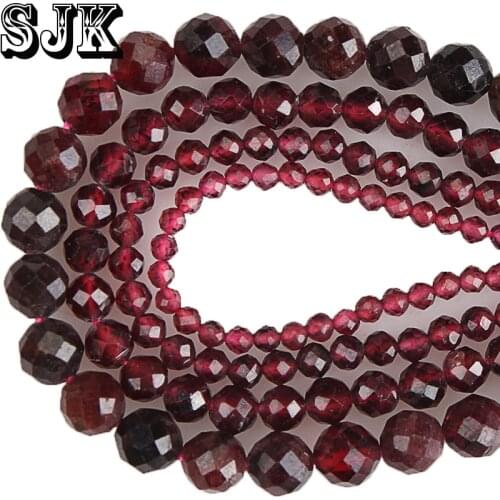 Small Natural Stone Faceted Garnet Round Beads 2mm 3mm 4mm 5mm Section Loose Beads for Jewelry Making Necklace DIY Bracelet
