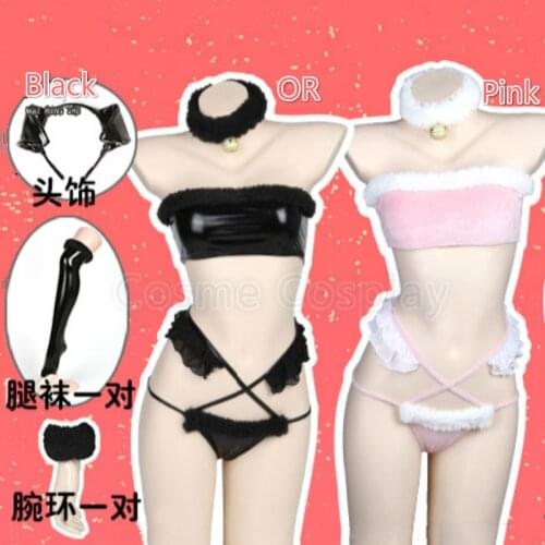 Cos 12 Symbolic Animals Boar Cosplay Costumes Pink Pig Black Boar Fluffy Pig Cosplay Costume Nitro+ Tankini Bikini Swimsuit Bell