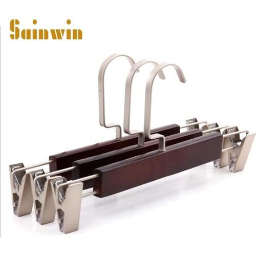 Sainwin 10pcs/lot 27.8cm adult wooden clothes rack wood hanger pants clip wooden trousers rack