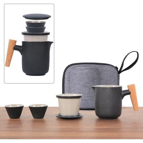 Japanese-Style One Pot Two Cups Travel Tea Set Ceramic Quick Cup Portable Storage Bag Outdoor Household Teapot Set