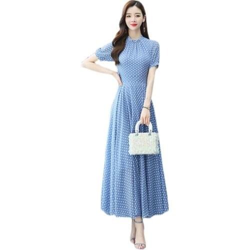 Elegant Pastel Chiffon Robe Pull Boho Retro Oversized Vestidos Wave Point Vacation Party Plus Size Summer Dress Women