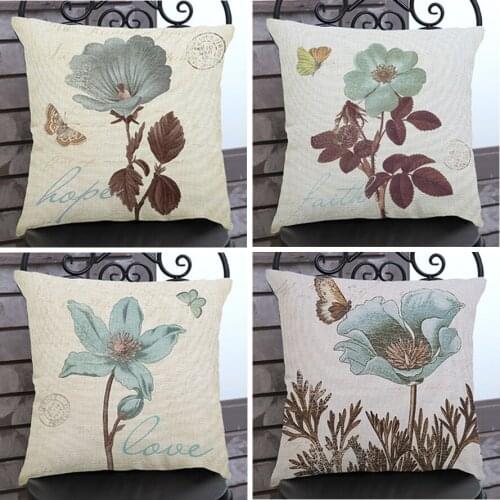 Elegant Flower Cushion Pillowcase Vintage Painting 4 Piece Combination Home Decoration Car Sofa Chair Square Throw Pillows