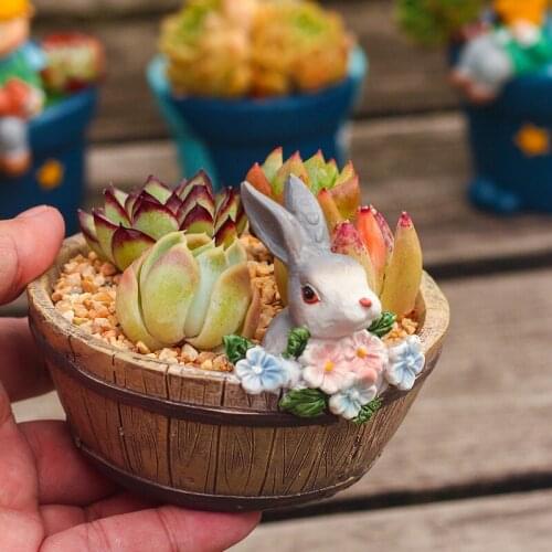 Resin Imitation Cask Flower Pot Country Style Succulent Planter Animal Meaty Crafts Vase For Fleshy Flower Home Small Bonsai Pot