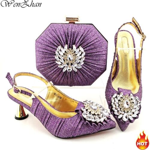 2021 Comfortable Heels Italian Women Shoes and Purse Bag Set in L.purple Slingbacks Shoes With Latest Accessories 38-43 e17-12