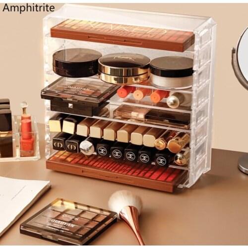 8 Layer Make Up Storage Gift Box Acryl Cosmetic Drawer Organizer Transparent Lipstick Red Storage Display Box Grid Plastic Box