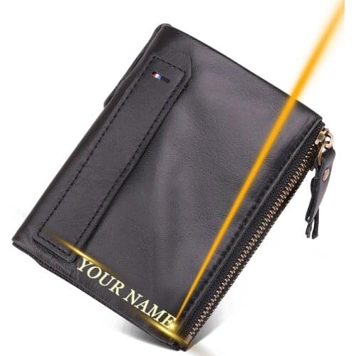 Free Engraving 100% Cow Genuine Leather Men Wallet Small Card Holder Custom Logo Male Walet Pocket Customized Gift Dropshipping