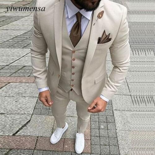 Costume Homme Mariage Wedding Suits For Men Trajes Para Hombre Groom Blazer Suits Ivory Suit Man Custom Made Tuxedo 3 Pieces