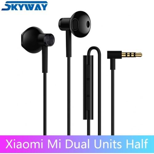100% original Xiaomi Mi Dual Units Half In-Ear Earphone 3.5MM Slot With Mic Wire Control Xiaomi Earphone Dynamic for SmartPhone