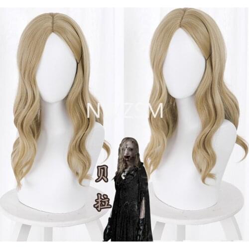Game Village AlcinaBela Dimitrescu Wig Cosplay Vampire Madam Village Cosplay Headwear long pale brown Curly Wig Free Wig Cap