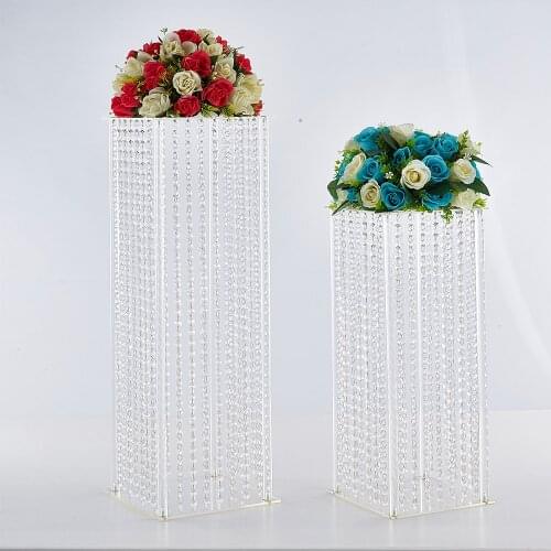 10PCS Crystal Centerpiece Clear Flower Stand Chandelier Wedding Table Decoration Rack Pillar with Acrylic Pendants Tall Vases