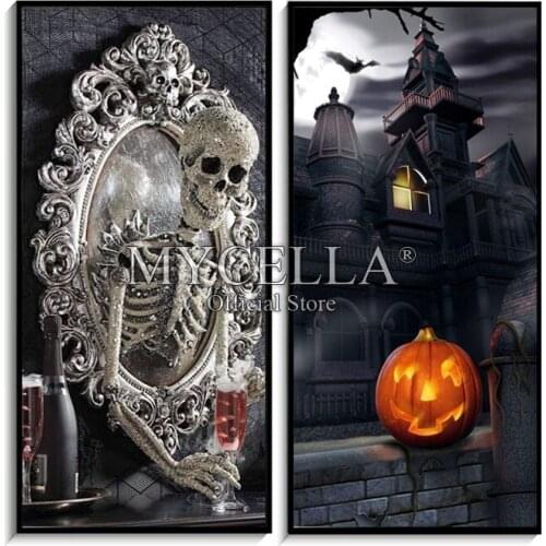 Full Round Diamond Embroidery Rhinestone Witch Moon Fall 5D Diy Diamond Painting Cross Stitch Haunted Diamond Mosaic Wall Decor