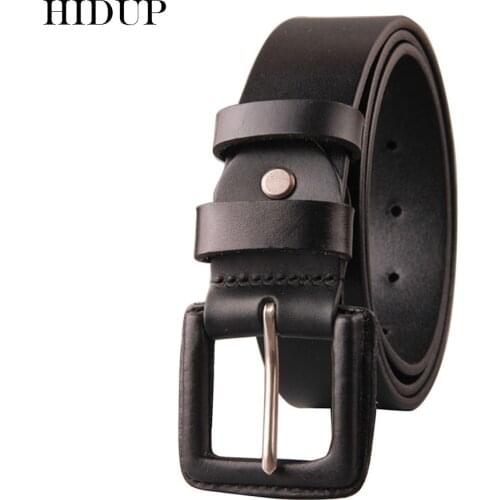 HIDUP Mens Top Quality 100% Solid Cow Cowhide No Metal Pin Buckle Belt Mens Real Genuine Leather Cowhide Belts for Men NWJ185