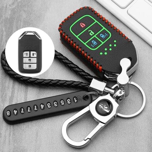 Luminous leather Car Key Cover Case For Honda Hrv Civic 2017 Accord 2003-2007 Cr-v Freed Pilot Keychain Holder Car Styling