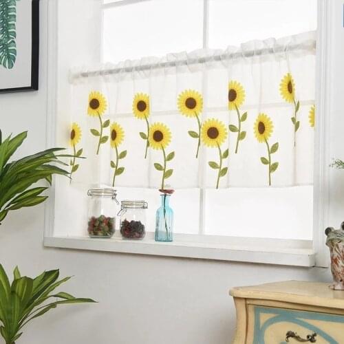 Japanese and Korean Rural Embroidery Sunflower Short Blind Yellow Flowers Pattern Doris Roman Blind for Window #VT