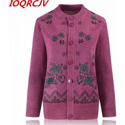 Middle-aged Women Cardigan Coat Print Knitted Sweaters Spring Autumn Loose Womens clothing Plus size 4XL Cardigan Sweater P206