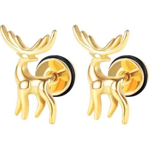 Megin D Romantic Simple Deerlet Titanium Steel Stud Earrings for Men Women Couple Family Friend Fashion Design Gift Jewelry