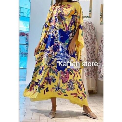 Kaftan Silk Bohemian women Maxi dresses Size 130cm x size 130 cm Traditional Printed Dubai Muslim Abaya Robe African clothing