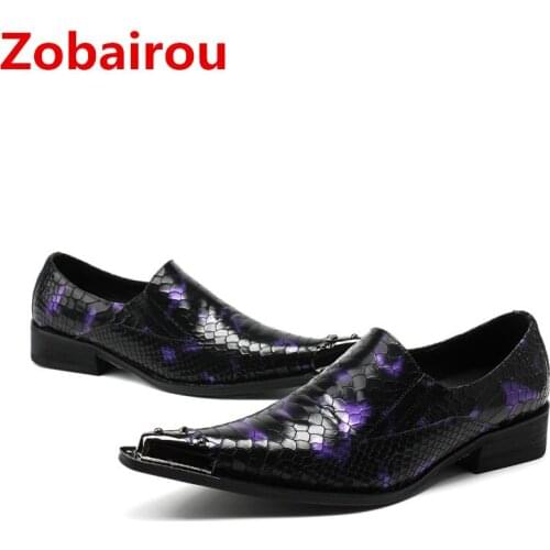 Zobairou mens patent leather black shoes python skin hidden heel shoes for men slipon business formal shoes dress wedding shoes