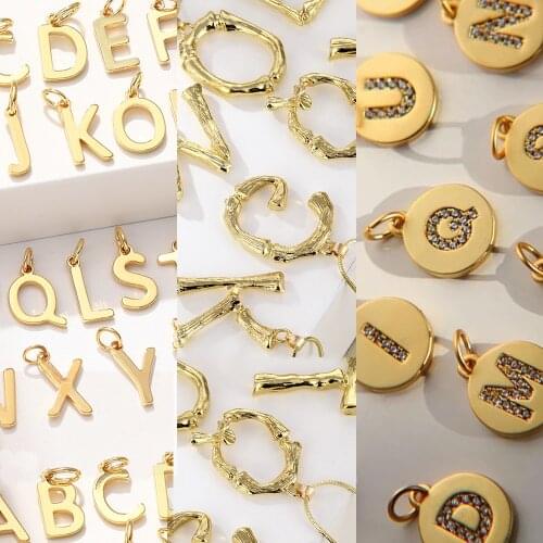 Gold 26 Alphabet A-Z Letter Stainless Steel Copper Micro Pave CZ Name Dangle Pendant Diy Earrings Necklace Bracelet Phone Nail