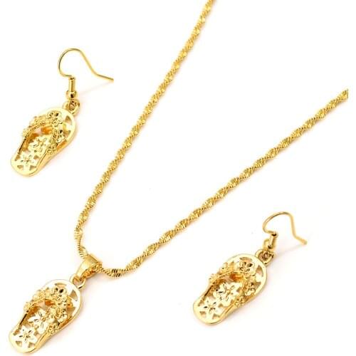 Gold dubai Bridal Jewelry Sets flower slipperEarring pendant necklace Jewelry Sets for Women girls wedding Christmas kids gift