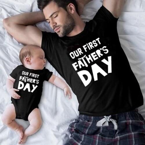 1pc Our First Fathers Day Daddy Tshirt and Baby Cotton Romper Family Matching Clothes Dad Kids Baby Funny Fathers Day Outfit