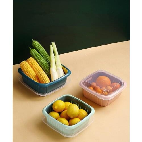1PC Kitchen Fruit Vegetable Drain Sealed Box Plastic Food Storage Boxes Refrigerator Crisper Container Organizer Basket XB 037