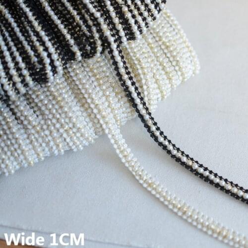 1CM Wide Luxury White Black Glitter Beads 3D Embroidered Flowers Fabric Lace Collar Fringe Ribbon Wedding Dress Guipure Decor