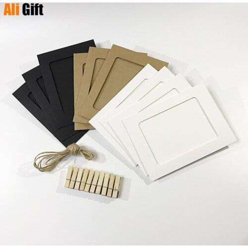 10pcs Combination Wall Photo Picture Frames DIY Hanging Picture Album Party Wedding Decoration Paper Photo Frame with Rope Clips