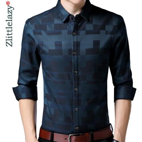 2020 Brand Casual Winter Warm Thick Luxury Slim Fit Plaid Men Shirt Streetwear Social Dress Shirts Mens Fashions Jersey 02105