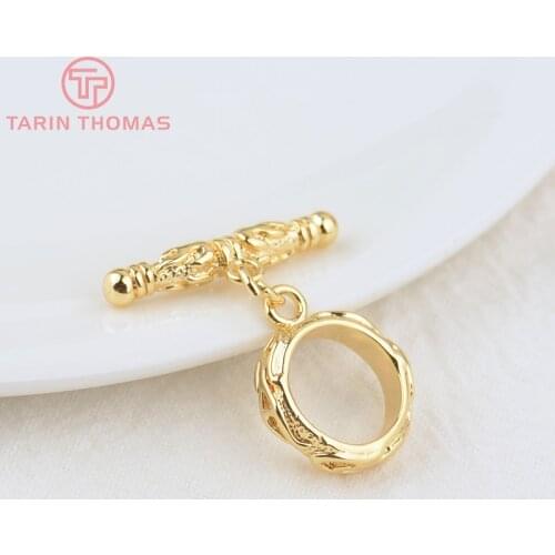 6 Sets O:14.5x17.5MM T:22x4MM 24K Gold Color Plated Brass Round Bracelet O Toggle Clasps High Quality Diy Jewelry Accessories
