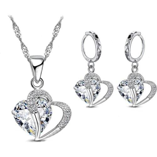 925 Sterling Silver Fast Shipping Womans Birthday Gift Wedding Jewelry Set Fashion Cubic Zirconia Necklace Earring