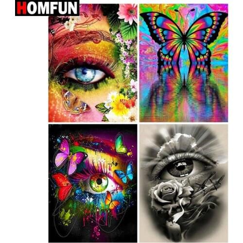 HOMFUN Diamond Painting Full Square/Round Diamond "Eye butterfly" Pattern Embroidery Cross Stitch 5D Rhinestone Painting