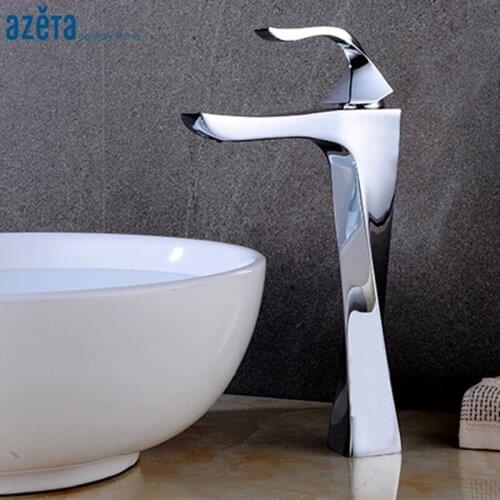 Azeta Chrome Brass Basin Faucet Bathroom High Spiral Shape Basin Tap Deck Mounted Single Handle Washbasin Mixer Tap AT6676H